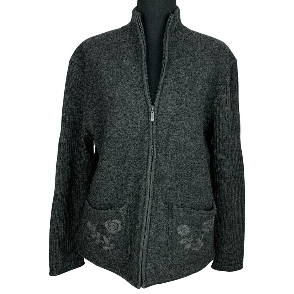 VINTAGE 90s 100% Wool Embroidered Cardigan